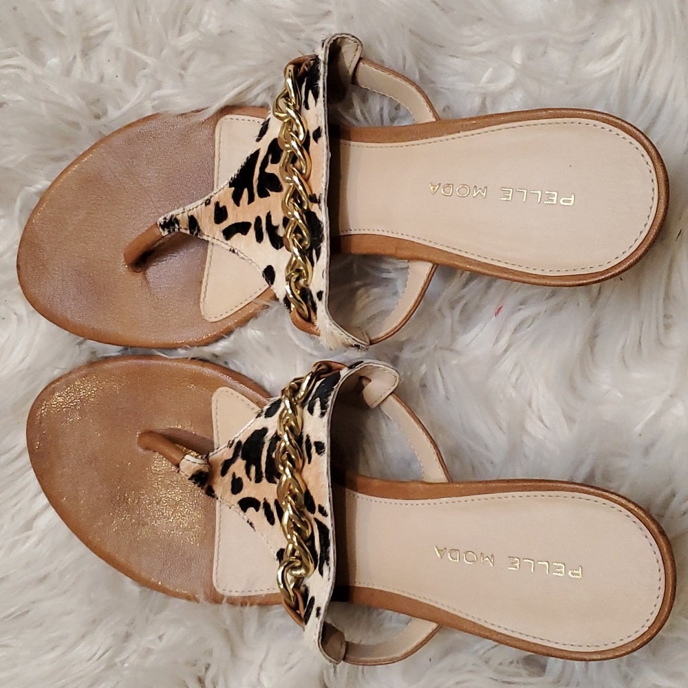 Pelle Moda Leopard Print Pony Hair Sandals Kitten Heels Size 8.5 - Picture 5 of 7